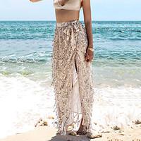 womens sequin swing solid skirts beach holiday sexy high rise maxi ela ...