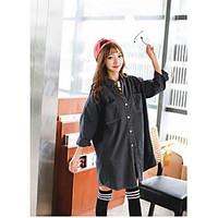 womens casualdaily simple fall denim jacket solid round neck long slee ...