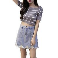 Women\'s Denim Skirts A Line Solid Split Mini Skirts
