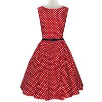 Women\'s Vintage Slim Polka Dot Printing Sleeveless Dress(With Belt)
