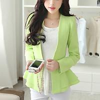 Women\'s Ruffle Casual/Daily Cute Jackets, Solid Round Neck Long Sleeve Fall / Winter White / Green Acrylic Medium