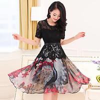 womens lace plus size going out simple a line dress print round neck m ...