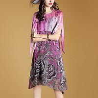 womens going out street chic loose dress print round neck knee length  ...