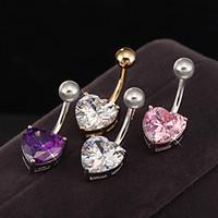 Women\'s Body Jewelry Navel Rings/Belly Piercing Stainless Steel Zircon Cubic Zirconia Unique Design Fashion Heart JewelryWhite Purple