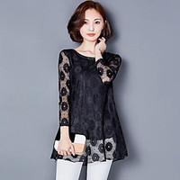 womens going out street chic fall shirt embroidered round neck long sl ...