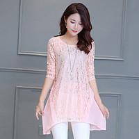 Women\'s Lace spring Xia Leisi dress large size fat mm long section was thin chiffon shirt