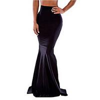 Women\'s Solid Black Skirts, Sexy Maxi