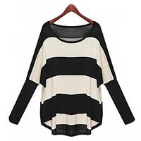 womens regular pullover striped black round neck long sleeve cotton ot ...