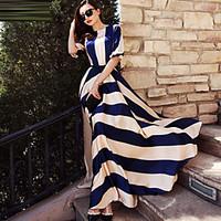 womens striped dress partymaxi round neck long sleeve