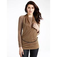 womens casual micro elastic long sleeve long blouse cotton blends