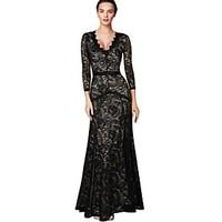 Women\'s Lace Lace Black Dress, Party/Sexy/Maxi Deep V Long Sleeve