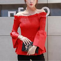 womens off the shoulderflare sleeve casualdaily sexy spring fall t shi ...