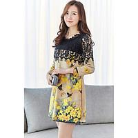 womens casualdaily cute loose dress floral round neck above knee long  ...