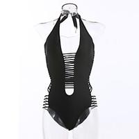 Women\'s Bandeau One-piece, Floral Nylon Black Sexy Beach Swimwear