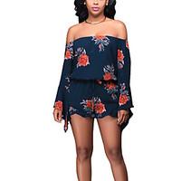 Women\'s High Rise Club Off-The-Shoulder Holiday Rompers Sexy Vintage Boho Slim Backless Floral Spring Fall