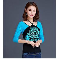 womens going out casualdaily chinoiserie t shirt floral round neck lon ...