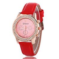 Women\'s Fashion Watch Simulated Diamond Watch Quartz Rose Gold Plated Leather Band Casual Black White Red