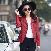 womens casualdaily street chic spring fall leather jackets solid peake ...