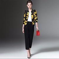 womens casualdaily simple spring jacket floral stand sleeve short poly ...