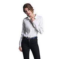 Women\'s Casual/Daily Work Chinoiserie Spring Summer Shirt, Embroidered Stand ¾ Sleeve White Cotton Medium