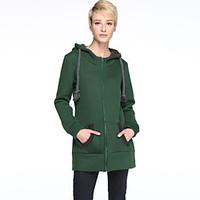 Women\'s Plus Size Casual/Daily Hoodie Jacket Solid Patchwork Fleece Lining Micro-elastic Long Sleeve Fall