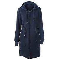 womens casualdaily simple slim zipper long hoodies solid blue hooded l ...