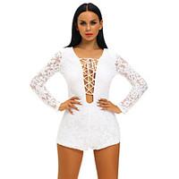 Women\'s Lace upLace Long Sleeve Lace Up Front Playsuit