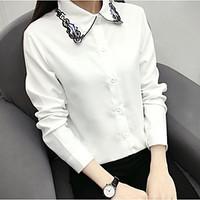 womens casualdaily simple shirt solid shirt collar long sleeve cotton