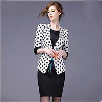 Women\'s Casual/Daily Work Sophisticated Spring Blazer, Polka Dot Notch Lapel ¾ Sleeve Regular Polyester