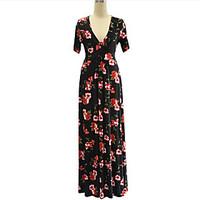 womens plus size boho swing dress print deep v maxi short sleeve spand ...