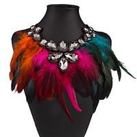 Women\'s Statement Necklaces Wings / Feather Feather Euramerican Rose Red Brown Rainbow Purple Dark Blue Jewelry ForWedding Party Special