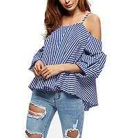 Women\'s Casual/Daily Sexy Summer Shirt, Striped Strap Long Sleeve Others Thin