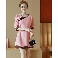 womens going out vintage loose dress solid round neck above knee lengt ...
