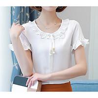 womens casualdaily simple summer blouse solid round neck short sleeve  ...