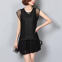 womens plus size going out street chic a line dress solid round neck a ...