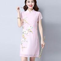 womens casualdaily vintage simple loose dress solid embroidered stand  ...