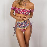 Women\'s Bandeau Bikini, High Rise Color Block Floral Polyester
