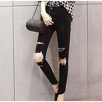 womens high rise micro elastic jeans pants slim skinny solid