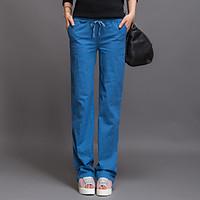 womens casual micro elastic thin straight pants linencotton blends