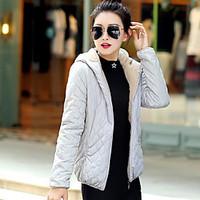 womens solid lamb wool thicken padded coat street chic hooded long sle ...