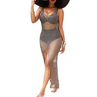 womens beach holiday sexy simple bodycon mesh split see through dresss ...