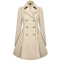 womens coat solid shirt collar long sleeve fall blue beige polyester m ...