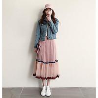 womens casualdaily midi skirts swing solid summer