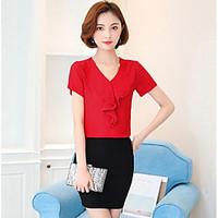 womens casualdaily simple summer blouse solid v neck short sleeve cott ...