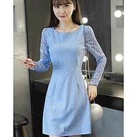 Women\'s Casual/Daily Cute Loose Dress, Solid Round Neck Above Knee ¾ Sleeve Cotton Spring High Rise Micro-elastic Medium