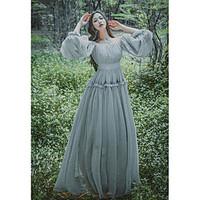 womens casualdaily vintage chiffon swing dress solid boat neck maxi sl ...