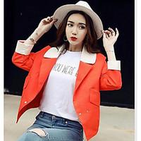 Women\'s Casual/Daily Simple Spring Summer Jacket, Solid Notch Lapel Long Sleeve Short Polyester