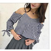 womens casualdaily simple cute t shirt houndstooth boat neck short sle ...