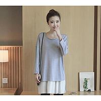 womens daily loose dress solid round neck mini long sleeve others spri ...