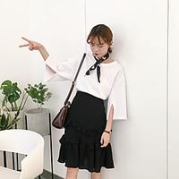 womens casualdaily midi skirts a line solid spring